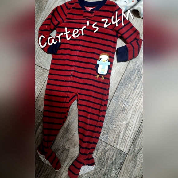 2 Penguin/Winter Animal Carter's Fleece Sleepers 18/24m - Picture 4 of 6